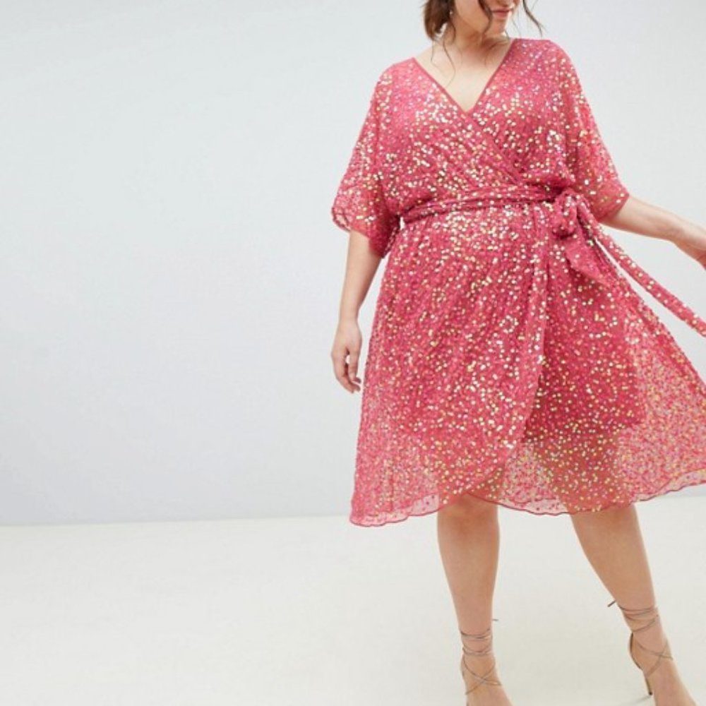 ASOS DESIGN Curve kimono sequin dress Size 16